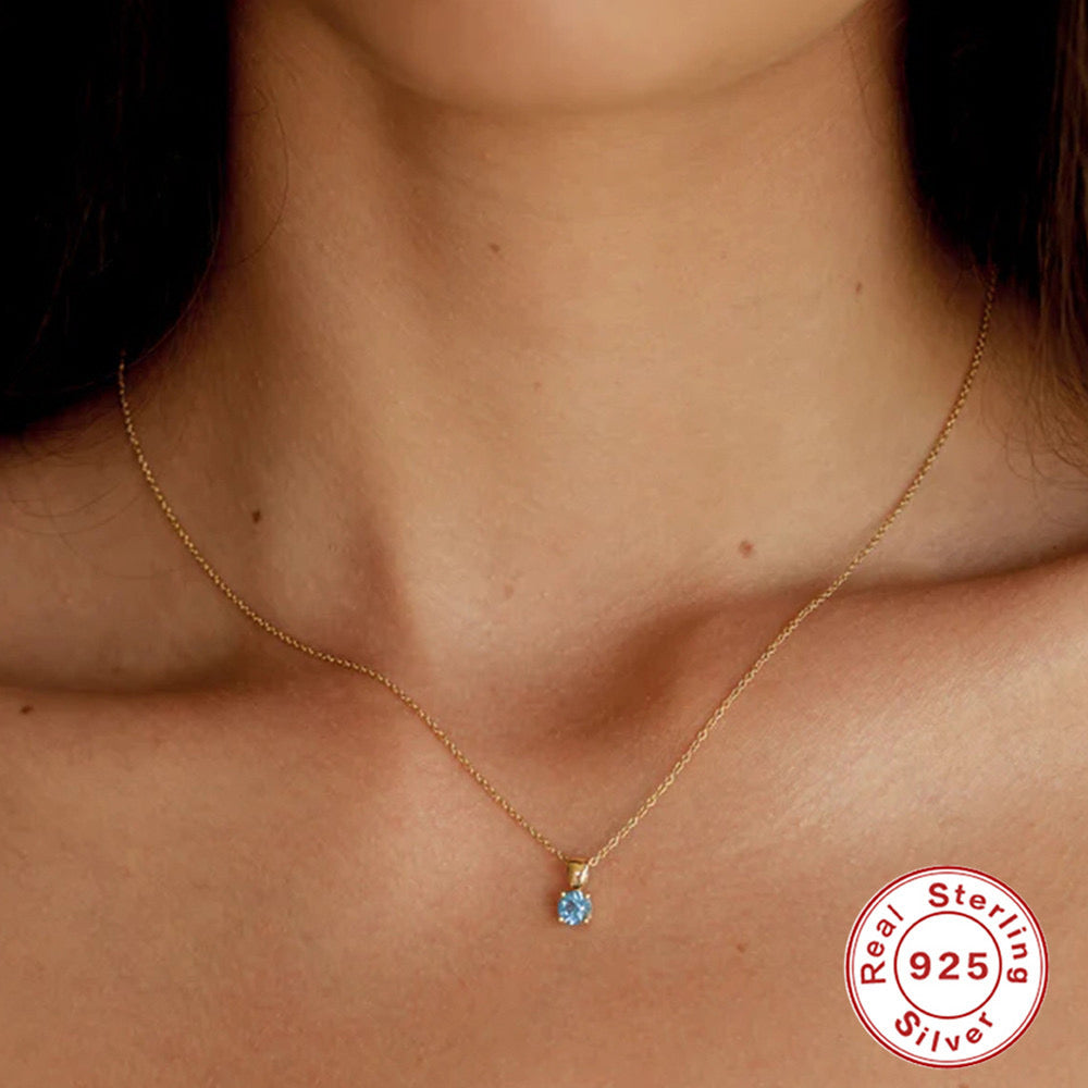 Elegante 925 Sterling Silberkette vergoldet – Anhänger in Tiefsee Blau