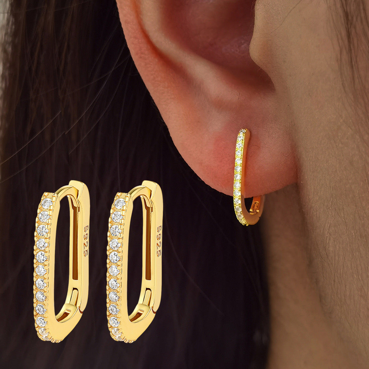 Elegante U-Form Damen Ohrringe aus 925 Silber mit Zirkon